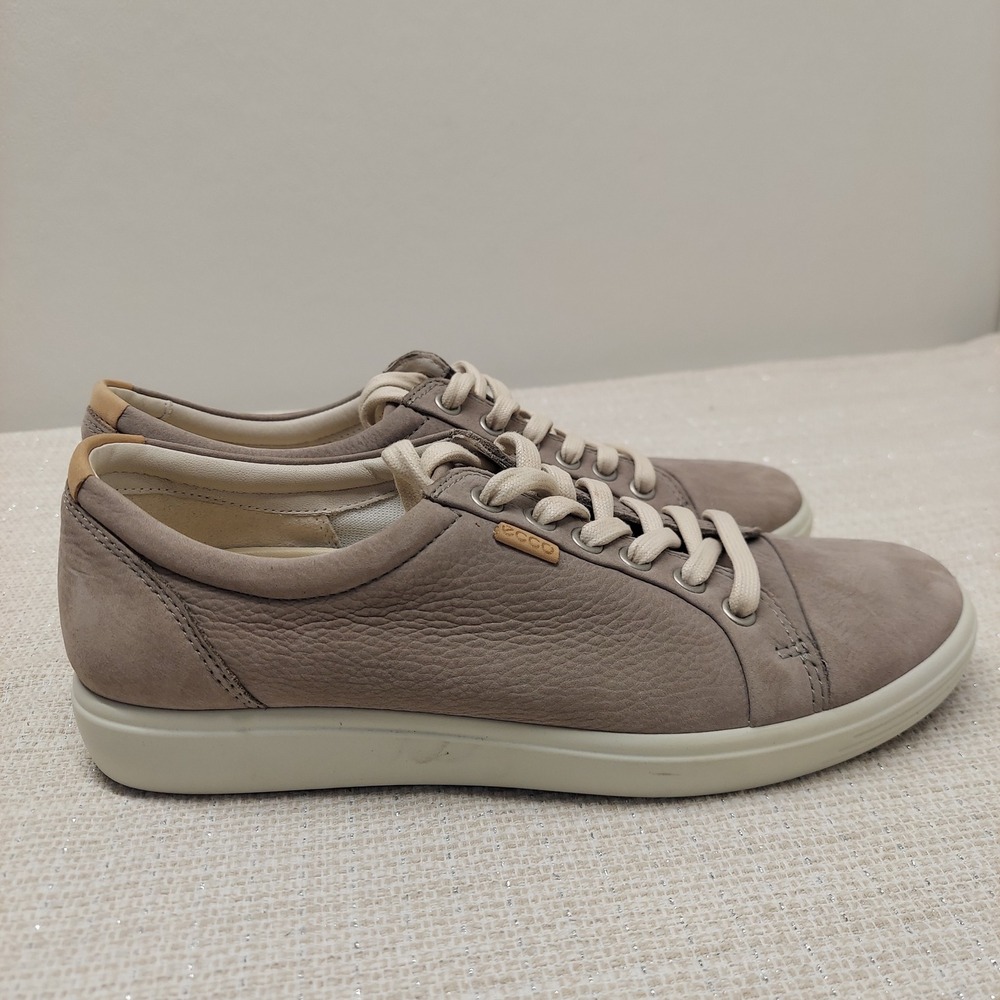 ECCO Soft 7 Womens Leather Sneakers Taupe Grey Lace Up Walking Shoes Size 39 8